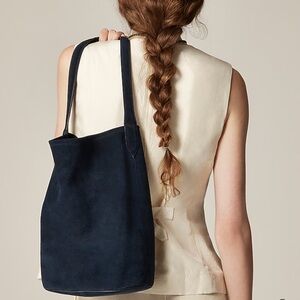 Elegant Navy Blue Suede Tote Bag